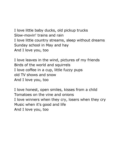 I Love Song Lyrics I Love Little Baby Ducks Old Pickup Trucks Slow