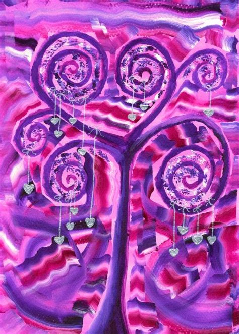 An Acrylic Painting Of A Purple Tree With Swirling Bran Poster