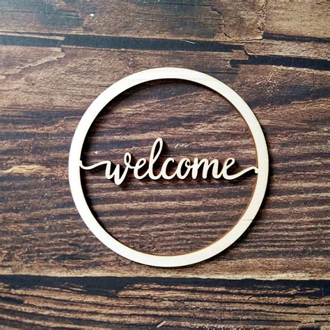 10pcs Wood Laser Cut Unfinished Round Circle Welcome Script Word Sign