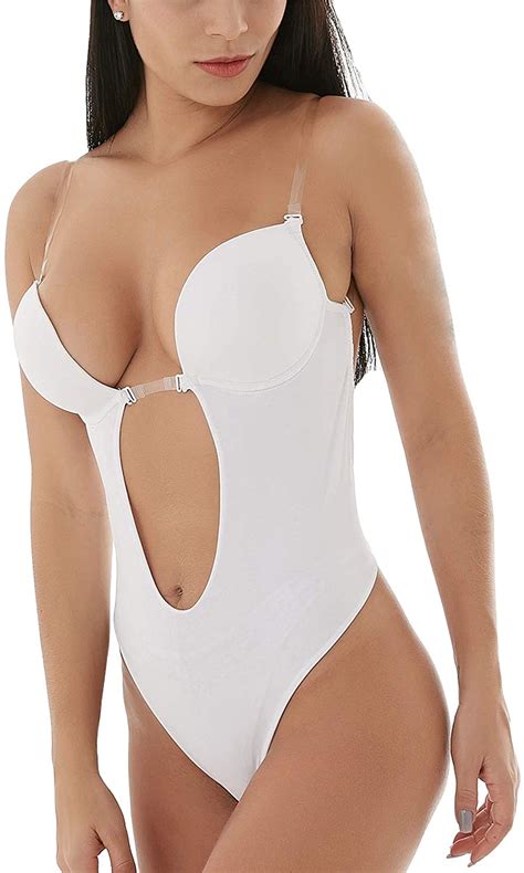 Defitshape Women S Backless Bodysuits U Plunge Seamless Thong White Size DO EBay