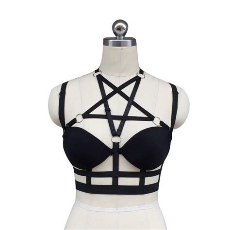 Women Black Harness Cage Bra Gothic Harajuku Sexy Lingerie Cage Back Complex Garters Belt