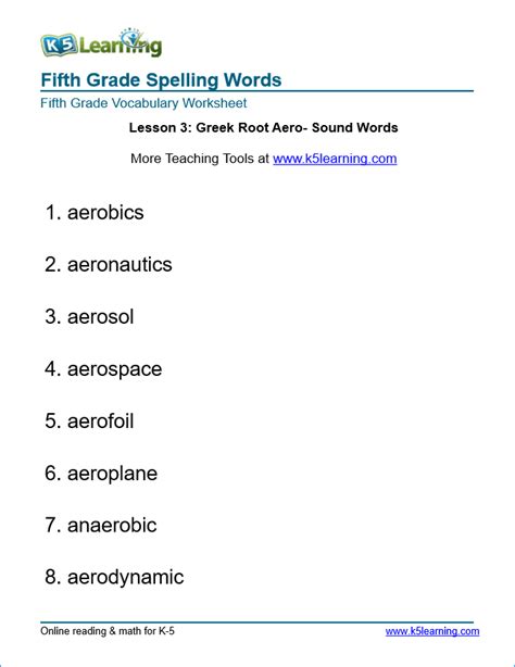 Fifth Grade Spelling Words K5 Learning