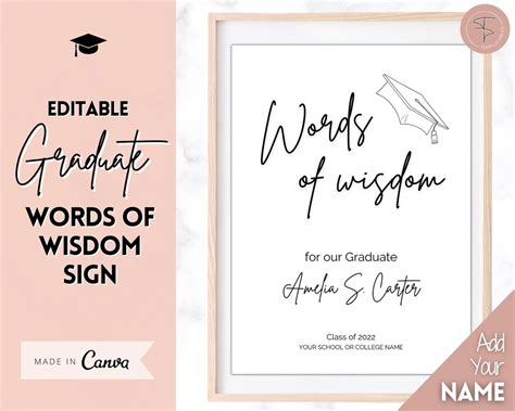 Graduation Words Of Wisdom Sign Template Editable Poster Graduate