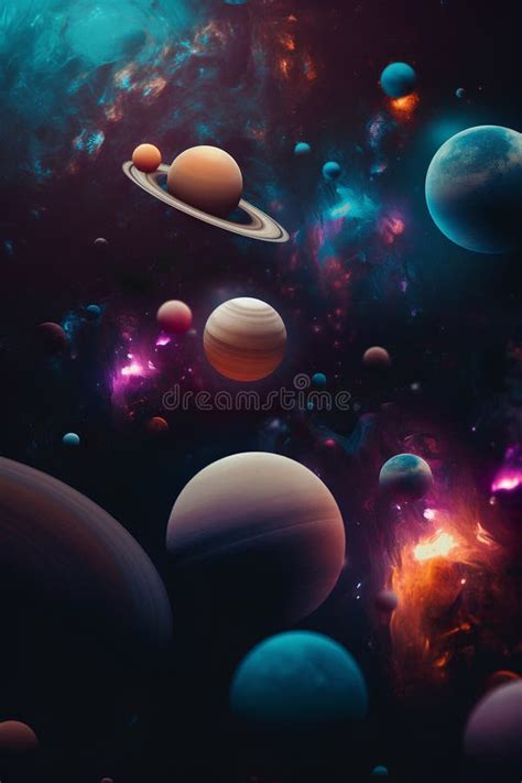 Planets And Galaxy Science Fiction Wallpaper Beauty Of Deep Space Stock Illustration