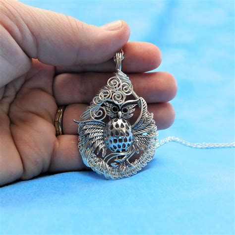 Artistic Woven Wire Wrapped Owl Necklace Artisan Crafted Handmade