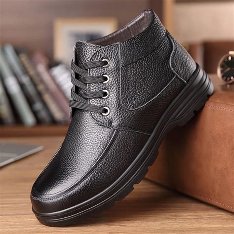 Osco Genuine Leather Mens Shoes Fur Ankle Boots Business Warm Winter
