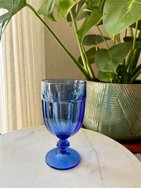 Libbey Duratuff Cobalt Blue Glass Water Goblet Etsy