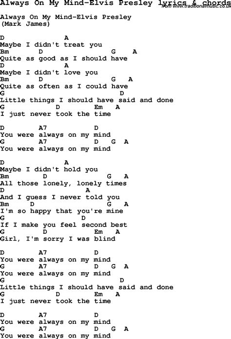 Love Song Lyrics Foralways On My Mind Elvis Presley With Chords