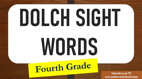 Basic Sight Words For The Fourth Grade Dolch Youtube