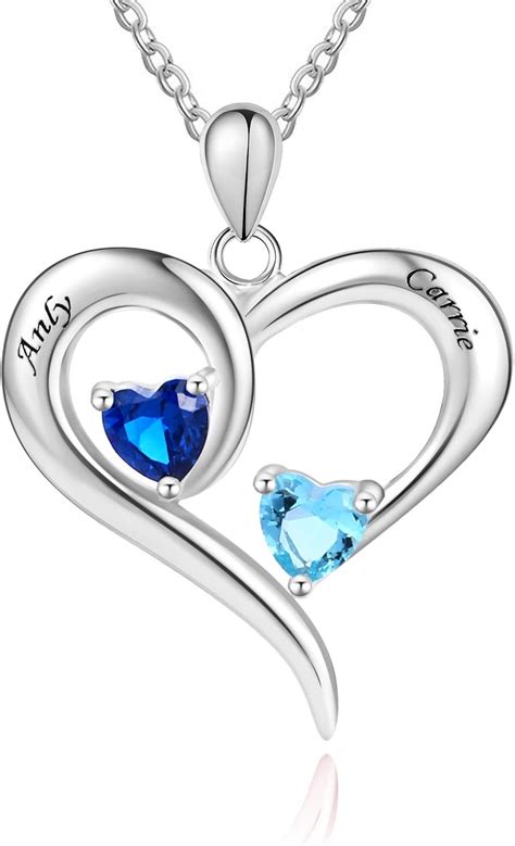 925 Sterling Silver Personalized 2 Heart Simulated Birthstone Necklace