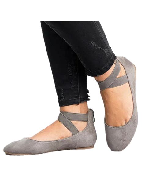 Womens Classic Ankle Strap Ballerina Ballet Flats Comfy Pointed Toe Casual Comfort Slip On Flat