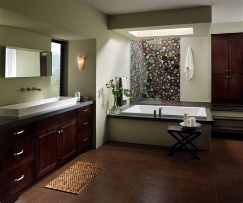 This is a slightly better option and it obviously has cost a lot. Bathroom with Chocolate Maple Cabinets - MasterBrand