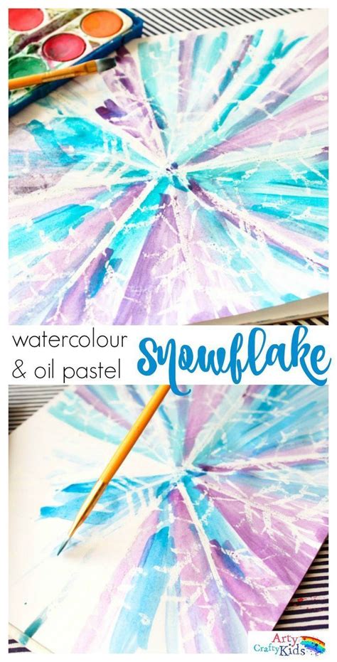 Watercolour And Oil Pastel Resist Snowflake Winter Art Projects