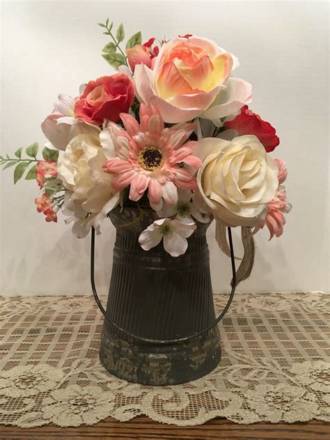Spring Floral Arrangement In A Galvanized Container With Handle