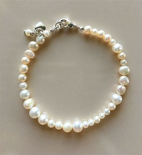 Freshwater Pearl Bracelet With Small Silver Hearts Modern Pearl