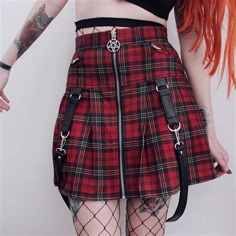 Laisiyi Women Plaid Skirts Summer Black Punk Rock Gothic Sexy Chic A
