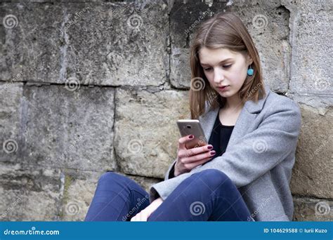 Social Media Addiction Young Beautiful Woman Holding A Smartphone