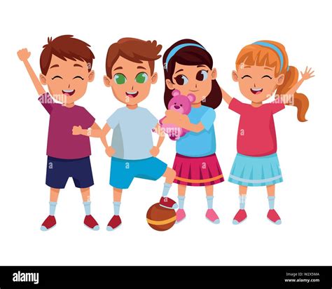 Los Niños Amigos Jugando Y Sonriendo Dibujos Animados Imagen Vector De