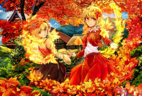 Blondes Video Games Mountains Touhou Trees Autumn Dress Fruits
