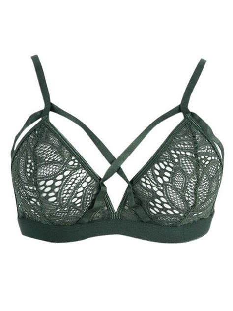 Diconna Floral Sheer Lace Triangle Bralette Bra Crop Top