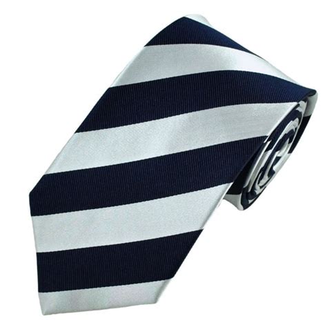 Navy Blue And Silver White Striped Silk Tie From Ties Planet Uk