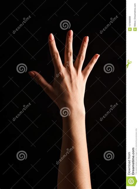 Female Hand Shows Number Five Isolated At Black Stock Image Image Of