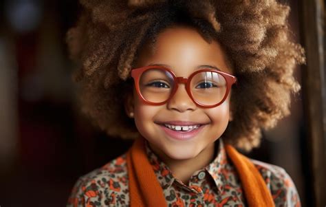 Premium Ai Image A Young Girl With Glasses And A Brown Shirt That