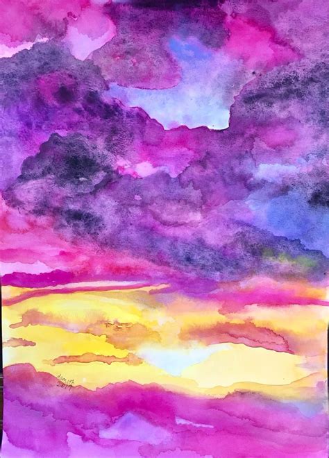 Sunset And Skies Affordable Original Watercolor Abstract Etsy