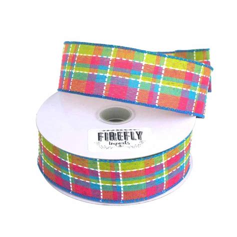 Colorful Dash Plaid Polyester Ribbon Wired Edge 1 12 Inch 10 Yards