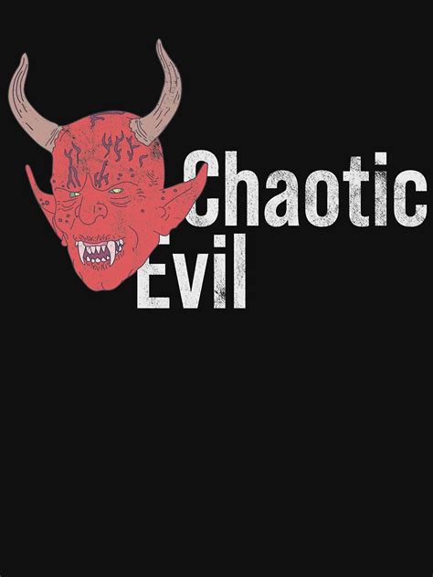 Distressed Chaotic Evil Text Devil Horns Roleplaying T Shirt By