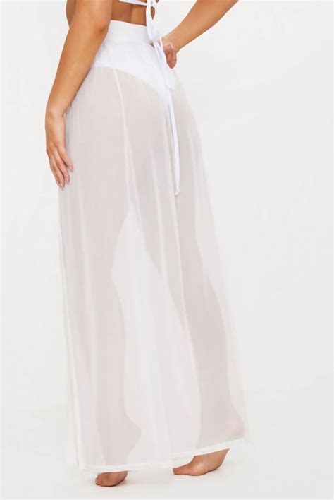 Wholesale White Mesh High Slit Maxi Skirt J5fashion