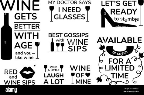 Funny Wine Glass Quotes Svg Bundle Set Of Vector Isolated Lettering