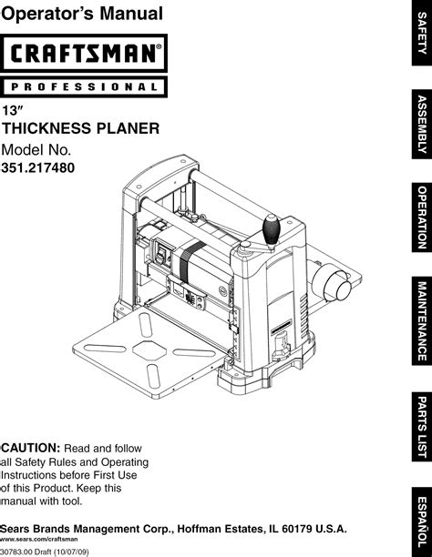 Craftsman 351217480 User Manual Planer Manuals And Guides L0910298