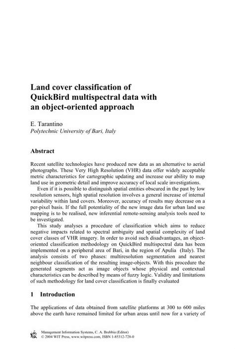 Pdf Land Cover Classification Of Quickbird Multispectral Data