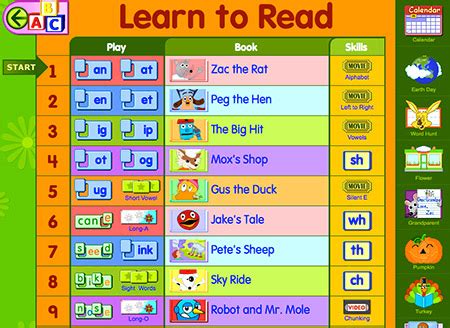 A collection of free, fun, online reading games that teach or reinforce some word concepts and skills. Starfall Education Activities Index