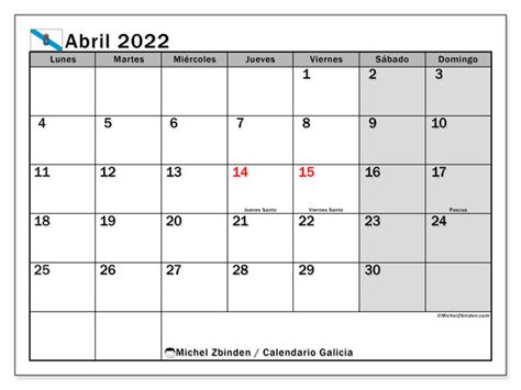 Calendario “galicia” Abril De 2022 Para Imprimir Michel Zbinden Es