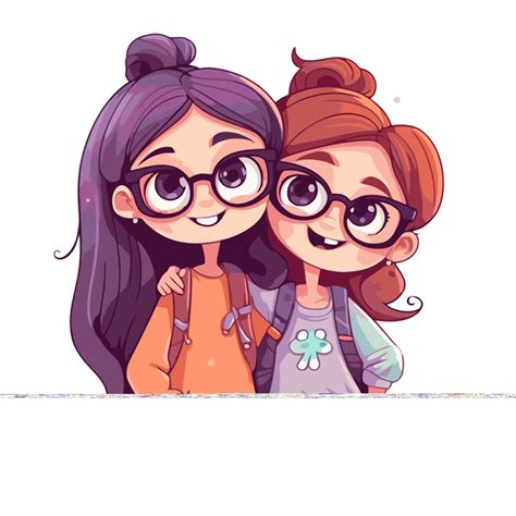メガネをかけた二人の漫画の女の子の親友のクリップアート ベクターイラスト画像とpngフリー素材透過の無料ダウンロード pngtree