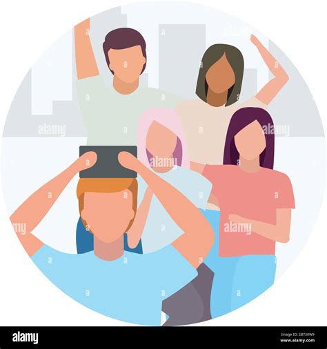 Friends Taking Selfie Flat Concept Icon Stock Vector Image And Art Alamy