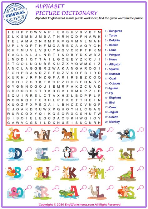 Alphabet Esl Printable Picture Dictionary Worksheet For Kids Image