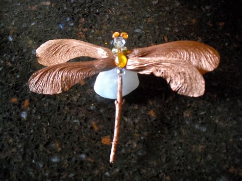 Dragonfly With Maple Seeds And Stick Mounted On A Stone Dragonfly