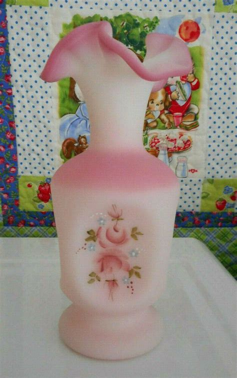 Fenton Art Glass Rosalene Satin Pinch Vase 1993 Hp Rose Design Ebay In 2021 Hand Painted