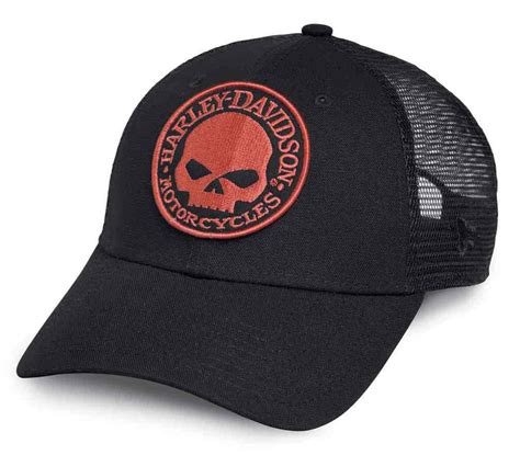 Casquette Harley Davidson Homme Orange Embroidered Willie G Skull