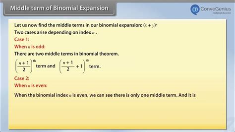 Middle Term Of Binomial Expansion Youtube