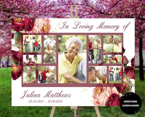 Red Flower Memorial Photo Collage Template Large Memorial Etsy