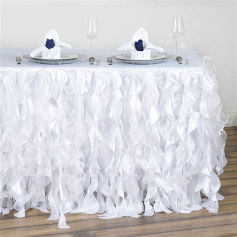 Buy 14ft White Curly Willow Taffeta Table Skirt Pack Of 1 Table Skirt At Tablecloth Factory