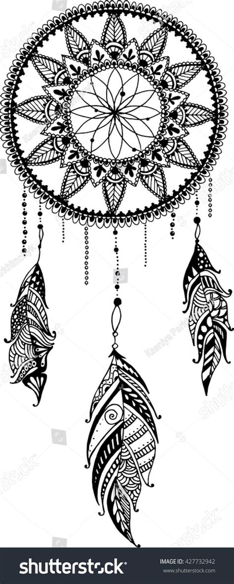 Hand Drawn Mandala Dreamcatcher With Feathers Ethnic Illustration