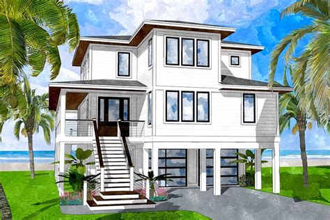 Plan NC Elevated Coastal House Plan With Bedrooms Modern Beach House Beach House