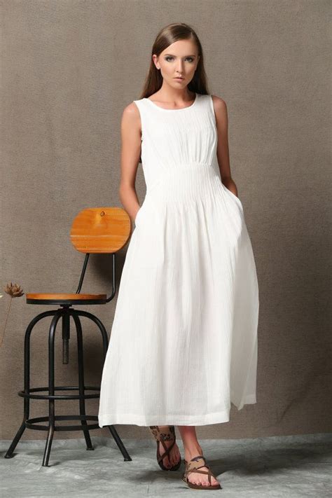 White Linen Dress Long Linen Dress Sleeveless Linen Tank Etsy White