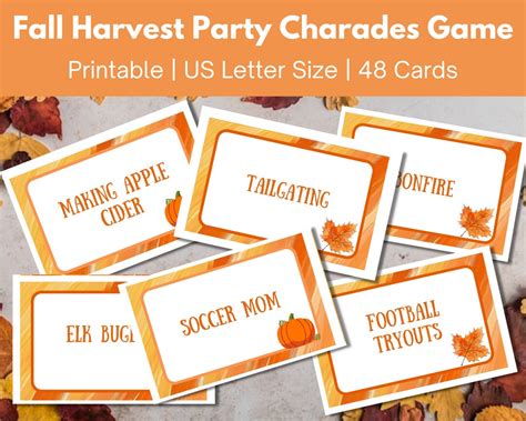 Fall Harvest Party Charades Game Autumn Themed Instant Download Etsy