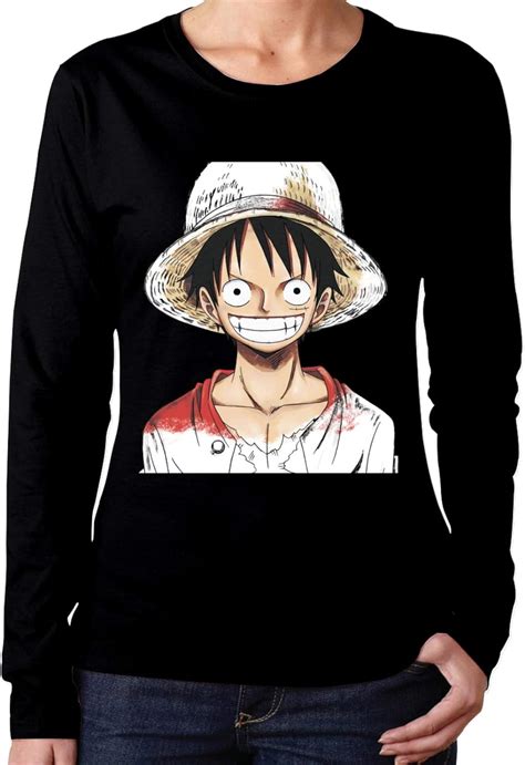One Piece Anime Hand Drawn Art Womens Long Sleeve T Shirts Natural